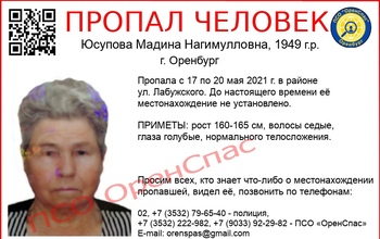 В Оренбурге уже два месяца ведутся поиски пенсионерки