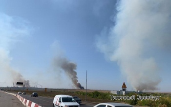 Под Оренбургом в районе газзавода горят поля сразу в нескольких местах