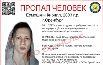 В Оренбурге без вести пропал 19-летний рыжий парень в чёрном пальто