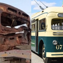 В Казани на Аллее Славы установили отреставрированный троллейбус, который гнил в Оренбурге