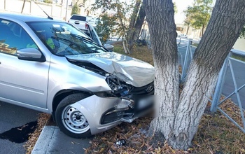 В Оренбурге LADA Granta протаранила дерево на улице Маршала Жукова