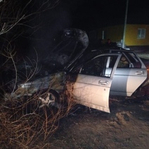 В Оренбуржье автомобиль въехал в дерево и загорелся