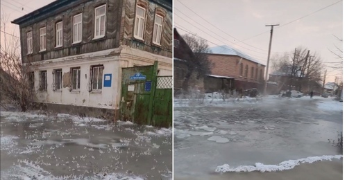 В Оренбурге на улице Пролетарской образовалось ледяное озеро