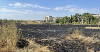 В Орске выгорела степь рядом с жилыми домами